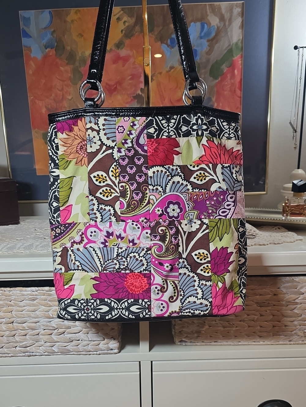 Vera Bradley Quilted Patchwork Medley Floral Tote Bag Purse Colorful Cotton